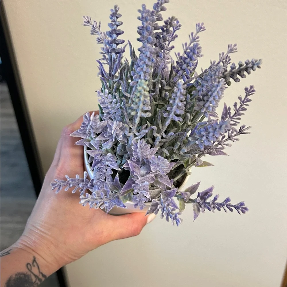 Marshalls White Planter with Blue Faux Lavender